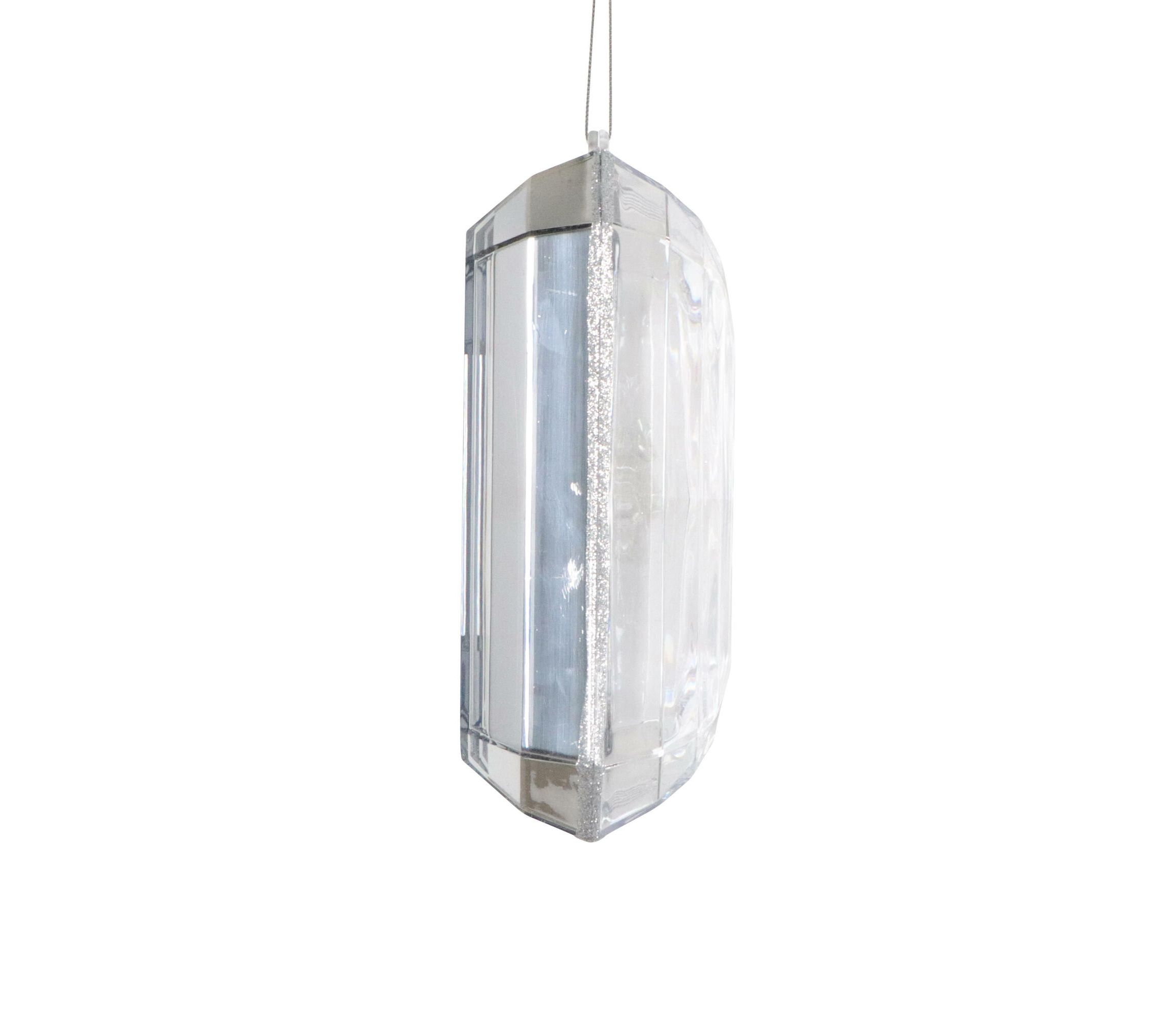 Vickerman 8" Silver Rectangle Jewel Glitter Ornament, includes 2 pieces per bag