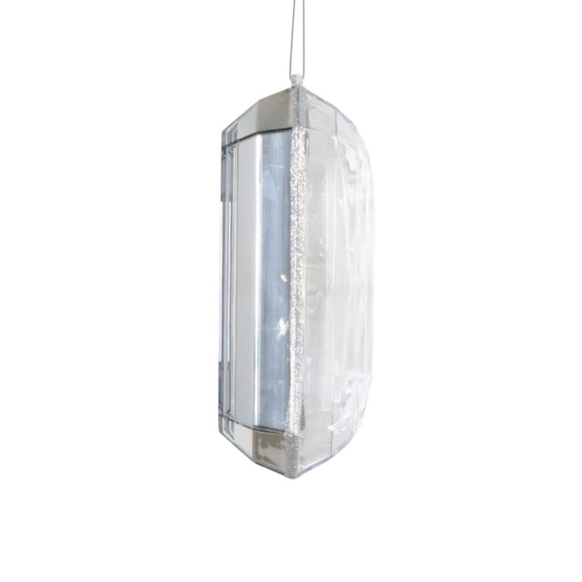 Vickerman 8" Silver Rectangle Jewel Glitter Ornament, includes 2 pieces per bag