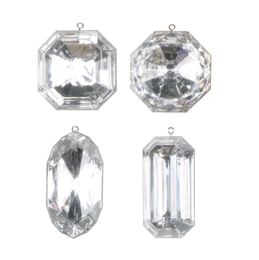 Vickerman 4-5" Gold Jewel Glitter Ornament Assorted, includes 4 pieces per bag