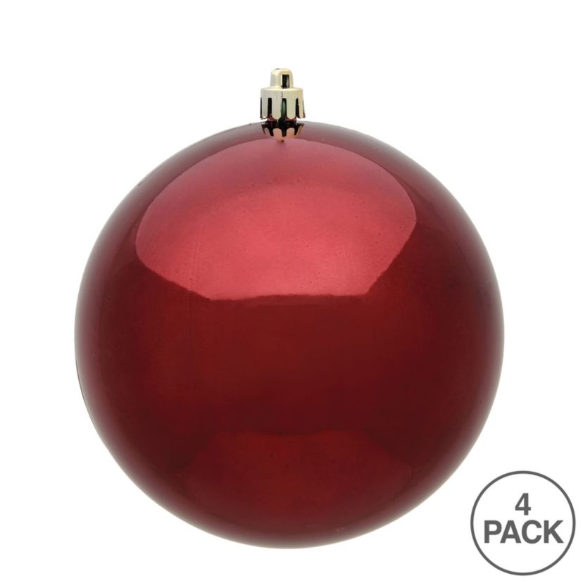 Vickerman 6" Burgundy Shiny Ball Ornament, 4 per Bag