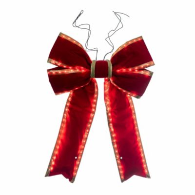Vickerman 36" x 45" Red Velvet Gold Trim Outdoor Christmas Bow with UV Treated Material and Wire to Hang