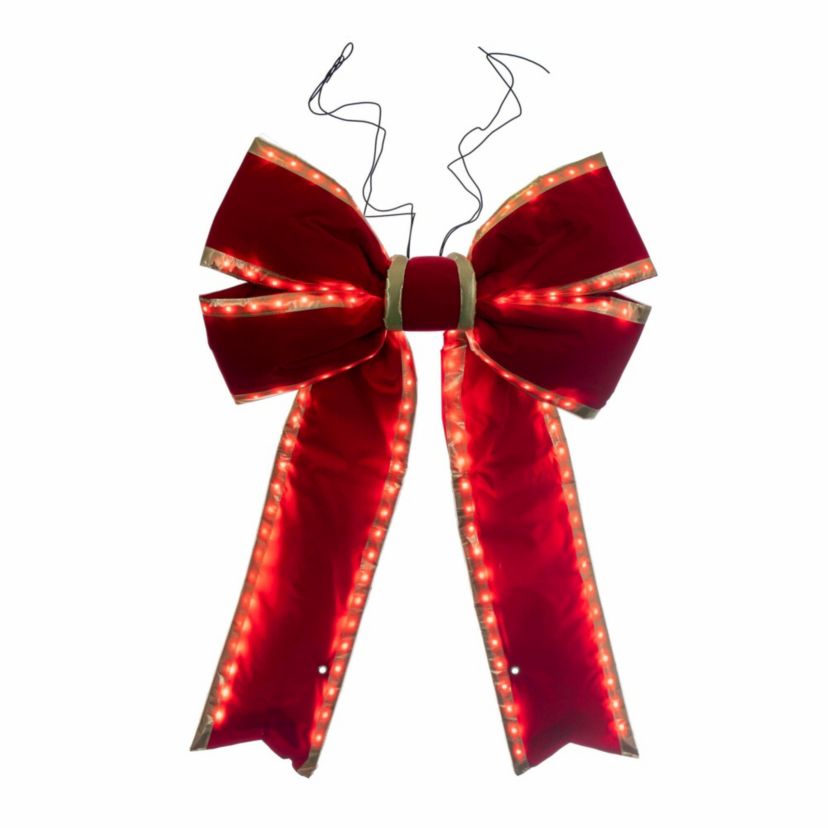 Vickerman 18" x 23" Red Velvet Gold Trim Outdoor Christmas Bow with UV Treated Material and Wire to Hang.