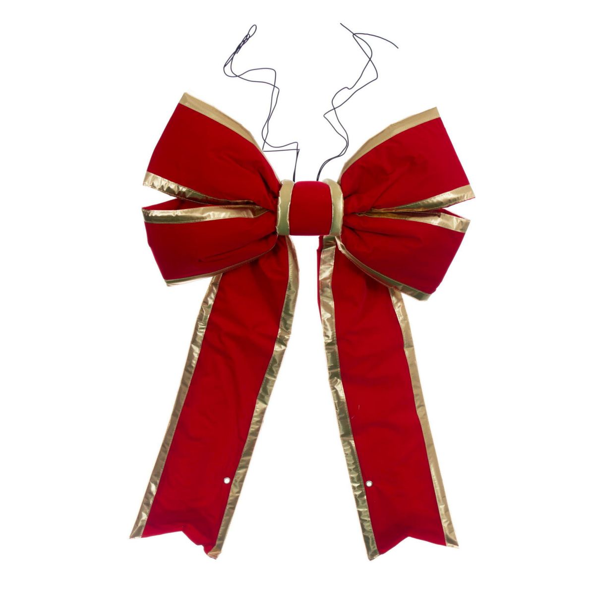Vickerman 18" x 23" Red Velvet Gold Trim Outdoor Christmas Bow with UV Treated Material and Wire to Hang.