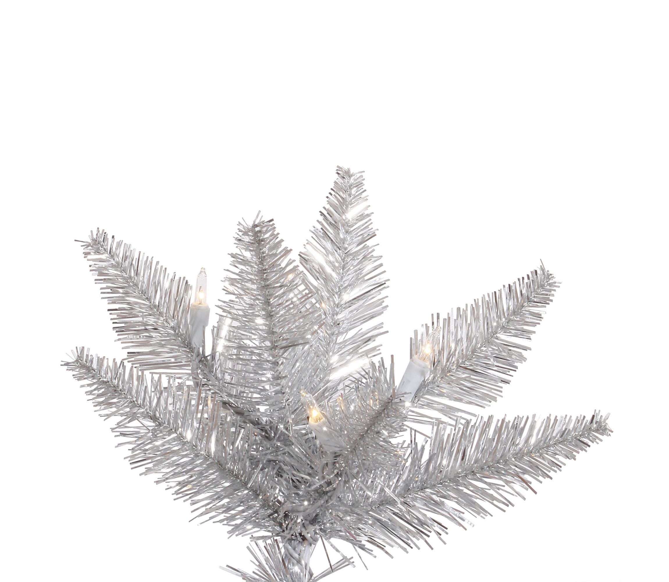 Vickerman 6.5 Silver Tinsel Fir Artificial Christmas Tree, Warm White Dura-lit LED Lights