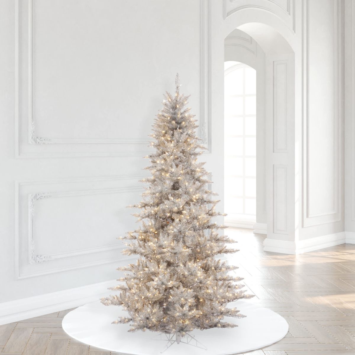 Vickerman 5.5 Silver Tinsel Fir Artificial Christmas Tree, Warm White Dura-lit LED Lights