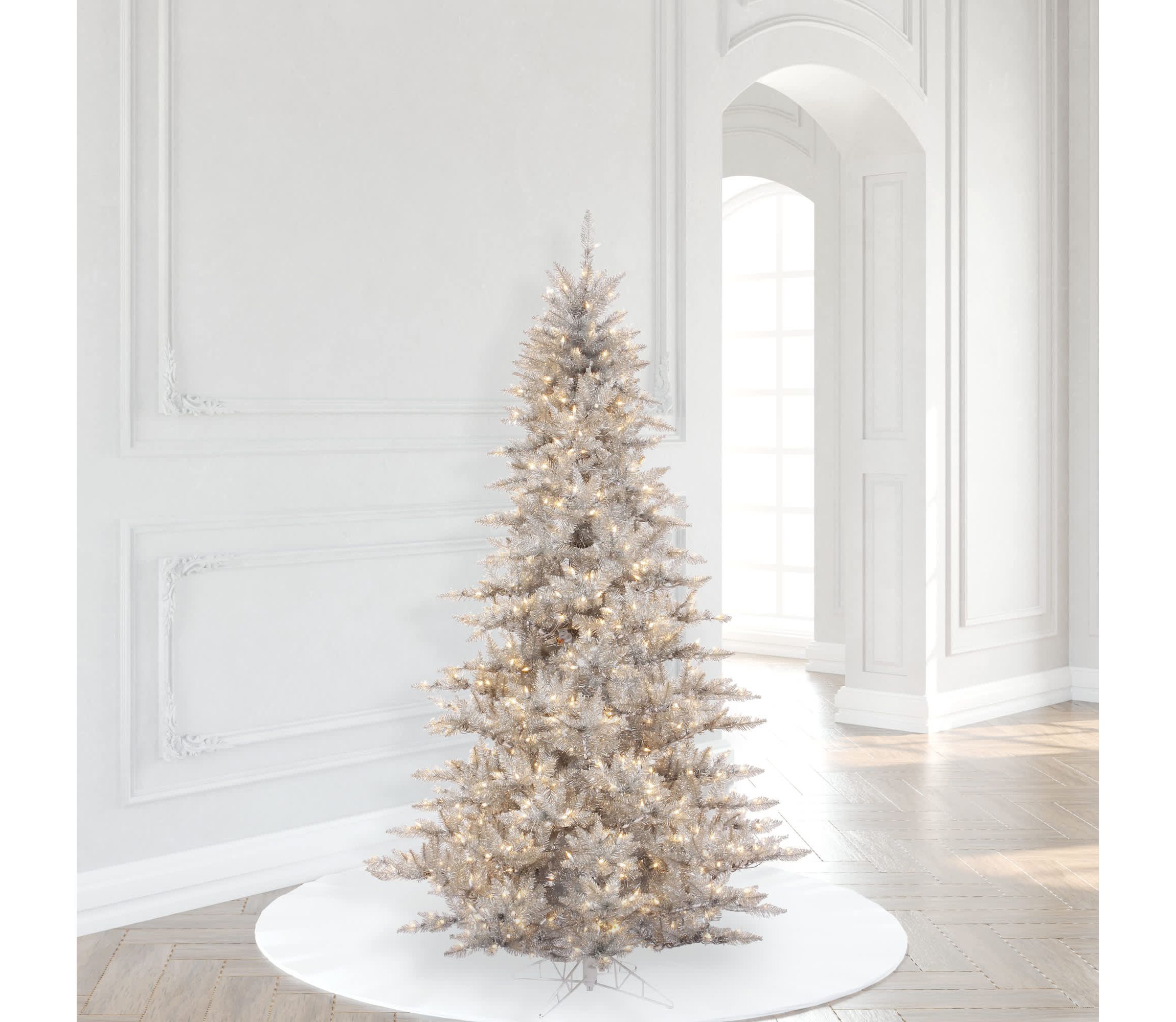 Vickerman 6.5 Silver Tinsel Fir Artificial Christmas Tree, Warm White Dura-lit LED Lights