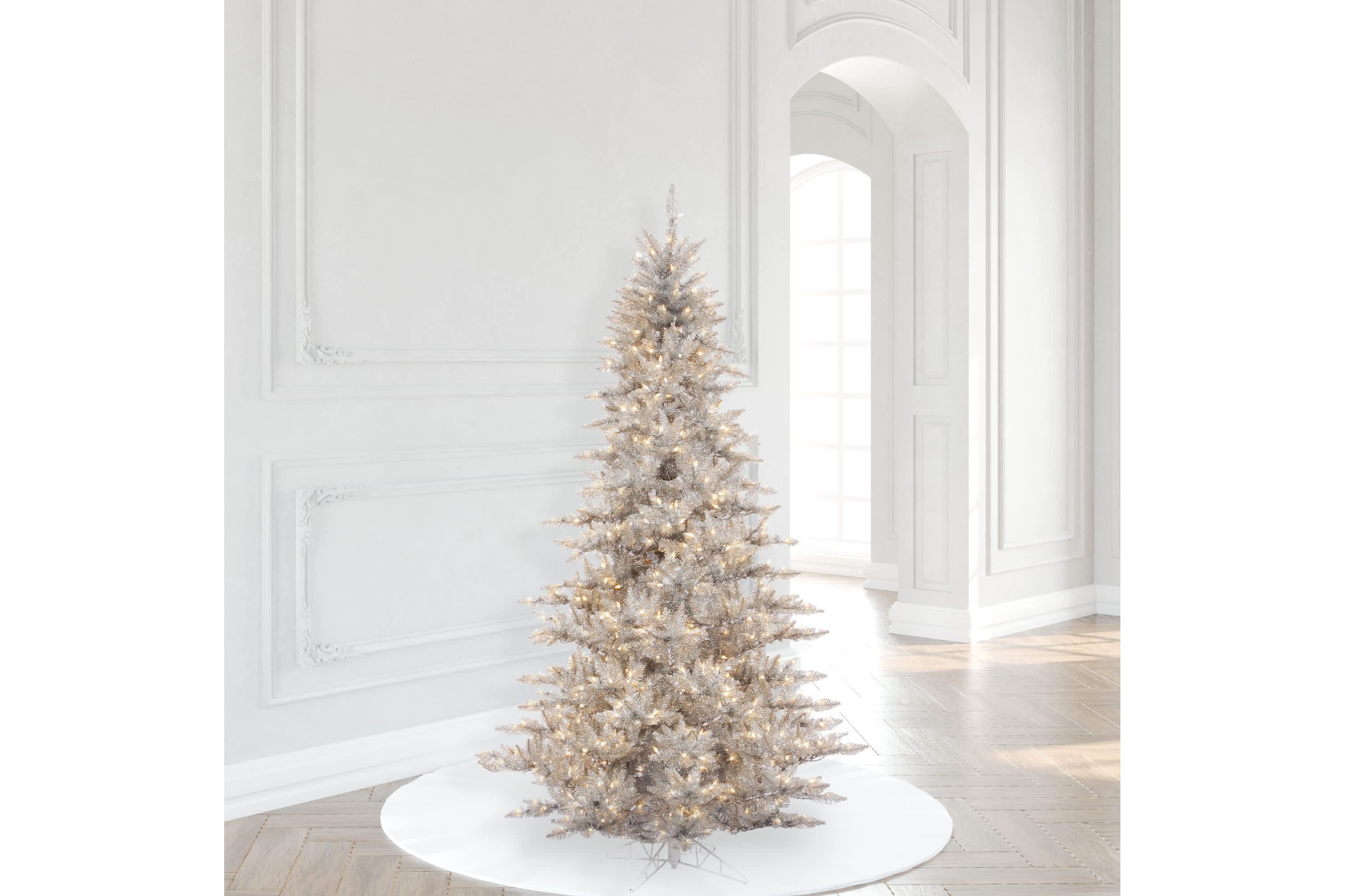 Vickerman 5.5 Silver Tinsel Fir Artificial Christmas Tree, Warm White Dura-lit LED Lights