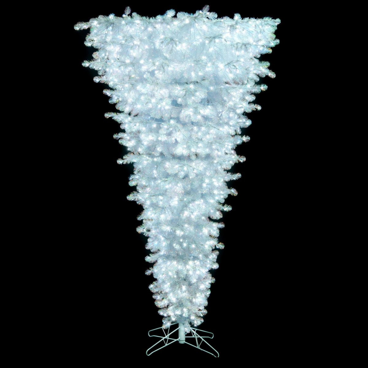 Vickerman 9 x 73" White Iridescent Artificial Pre-Lit UpsideDown Tree with 1200 Warm White Lights
