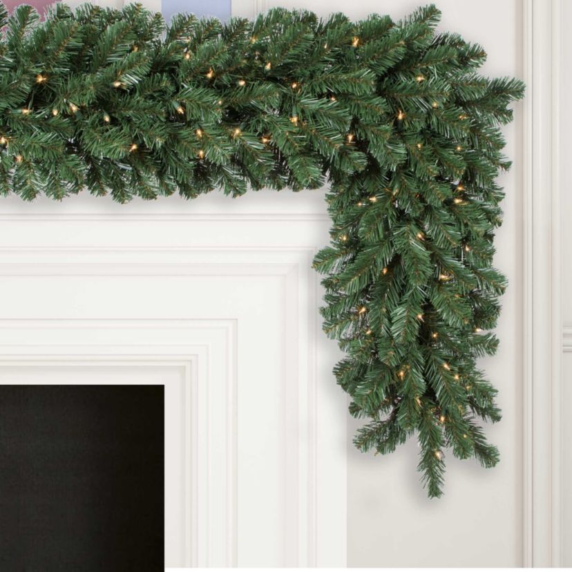 Vickerman 9 Oregon Fir Artificial Christmas Garland, Warm White Single Mold LED Wide Angle Lights