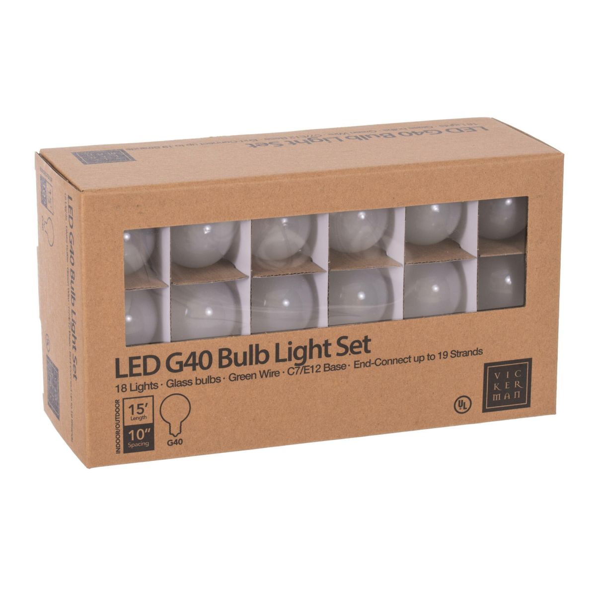 Vickerman 18Lt Multi-Colored LED Glass G40-E12 Filament Set with Green Wire