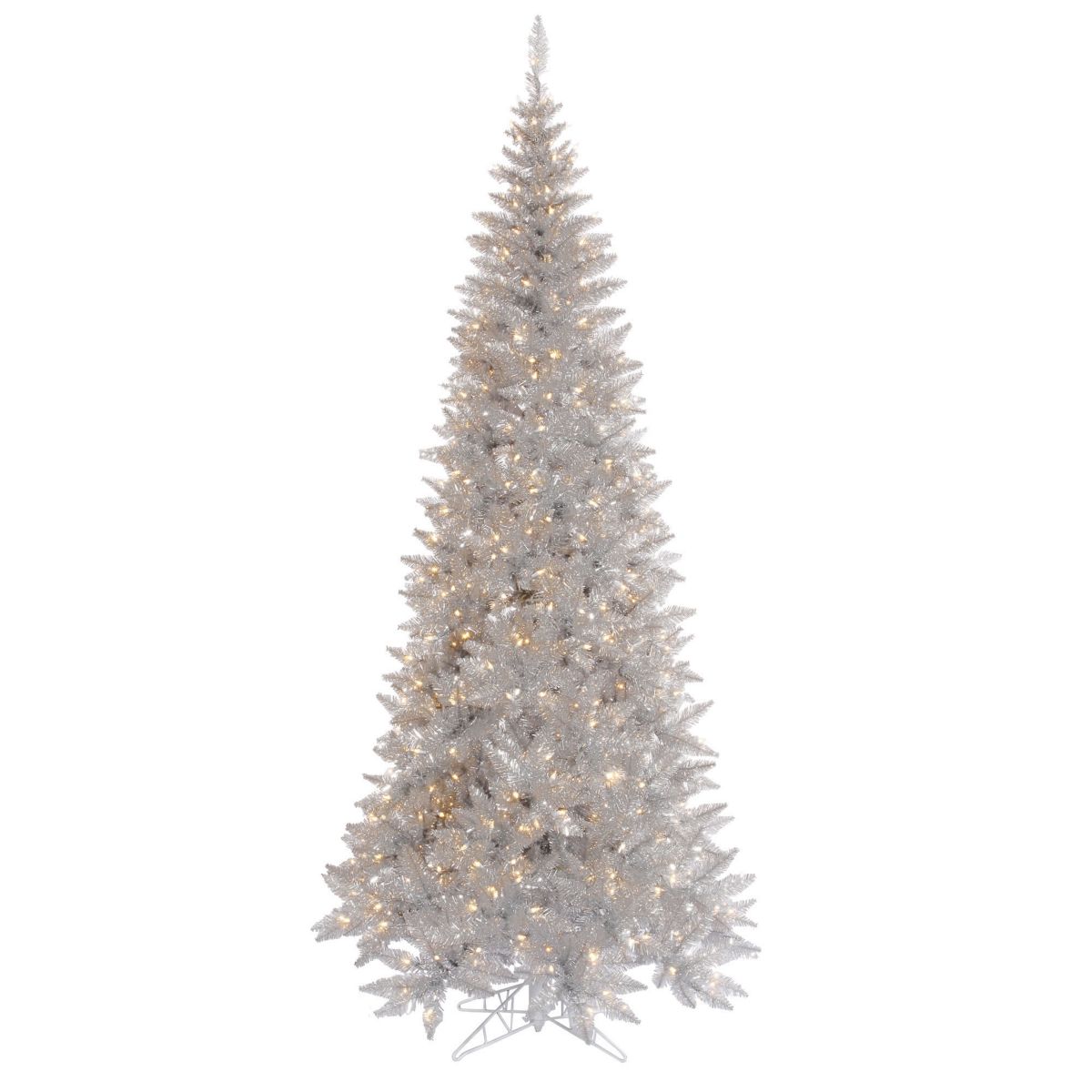Vickerman 5.5 Silver Tinsel Fir Slim Artificial Christmas Tree, Warm White Dura-lit LED Lights