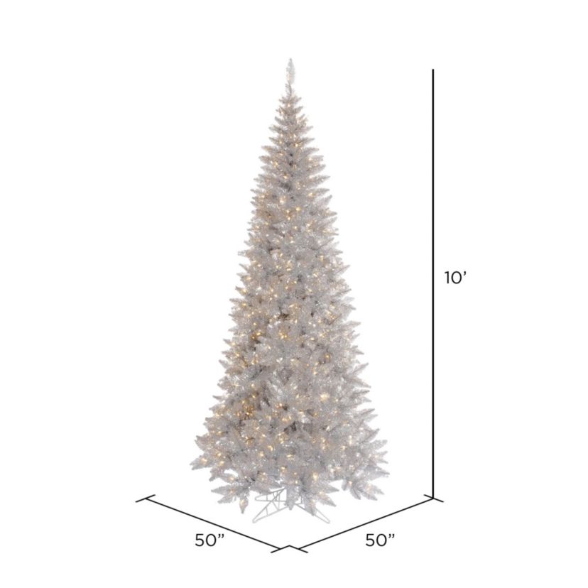 Vickerman 5.5 Silver Tinsel Fir Slim Artificial Christmas Tree, Warm White Dura-lit LED Lights