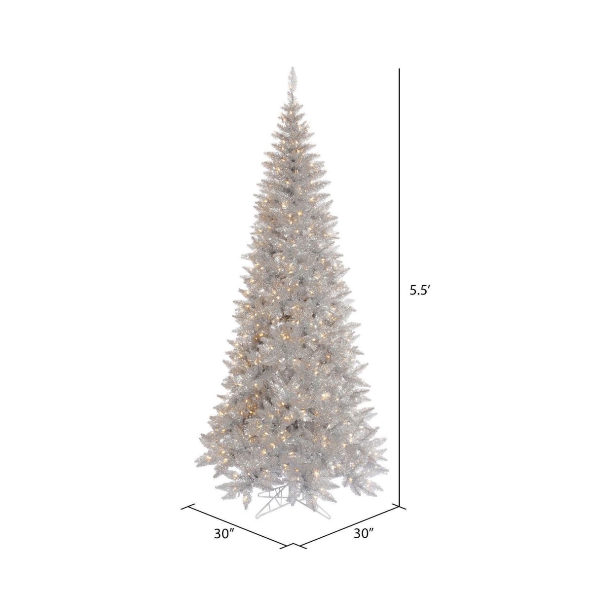 Vickerman 5.5 Silver Tinsel Fir Slim Artificial Christmas Tree, Warm White Dura-lit LED Lights