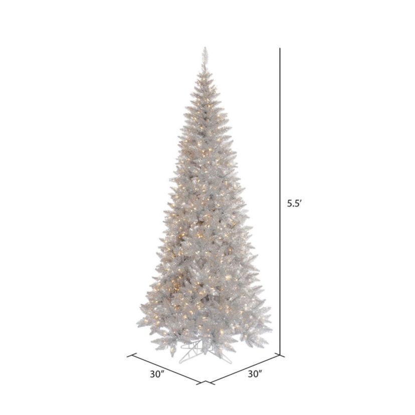 Vickerman 5.5 Silver Tinsel Fir Slim Artificial Christmas Tree, Warm White Dura-lit LED Lights