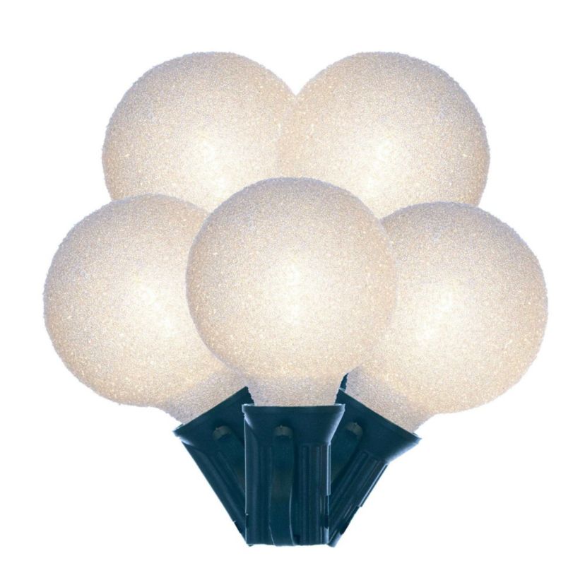Vickerman 12 Lights x 12 Pure White LED Iced G40 light set. 12" spacing on green wire.