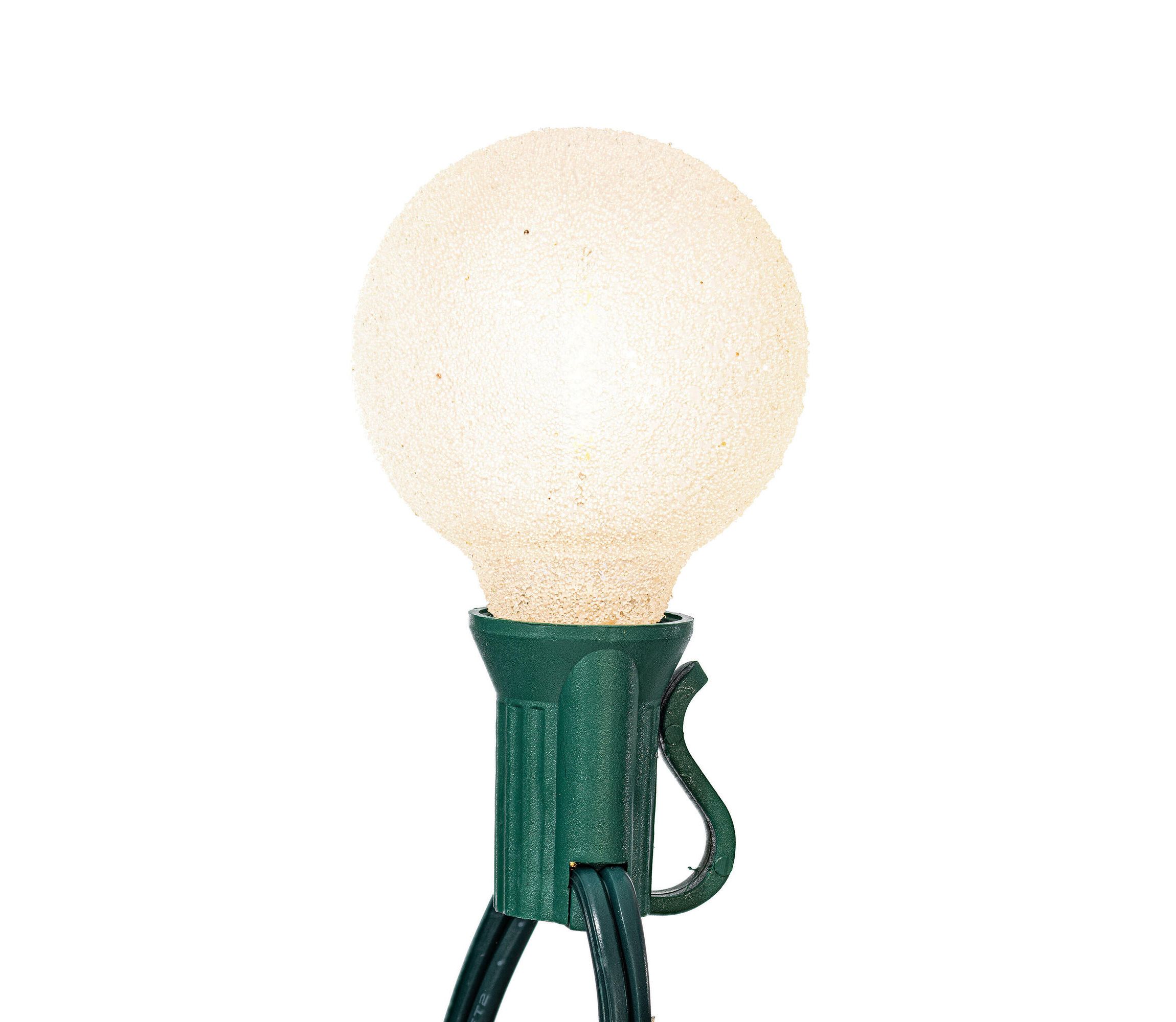Vickerman 12 Lights x 12 Pure White LED Iced G40 light set. 12" spacing on green wire.