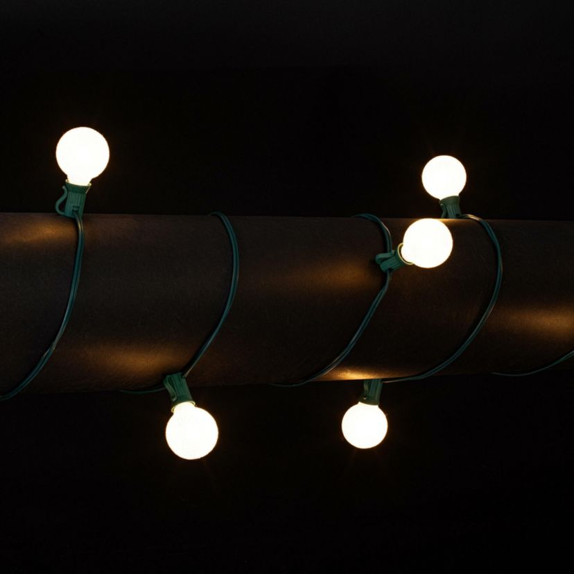 Vickerman 12 Lights x 12 Pure White LED Iced G40 light set. 12" spacing on green wire.