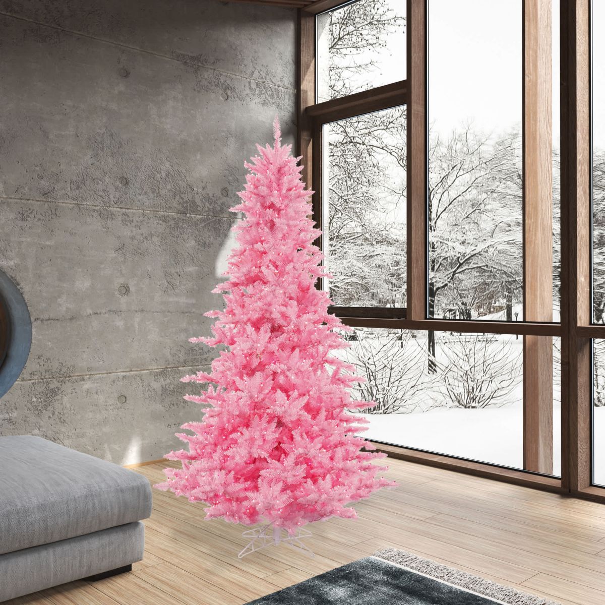 Vickerman 7.5 Pink Fir Artificial Christmas Tree, Pink Dura-lit LED Lights