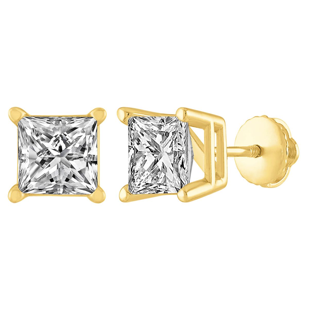 1 ct. tw. Diamond Princess Screwback Solitare Earring in 14K Gold