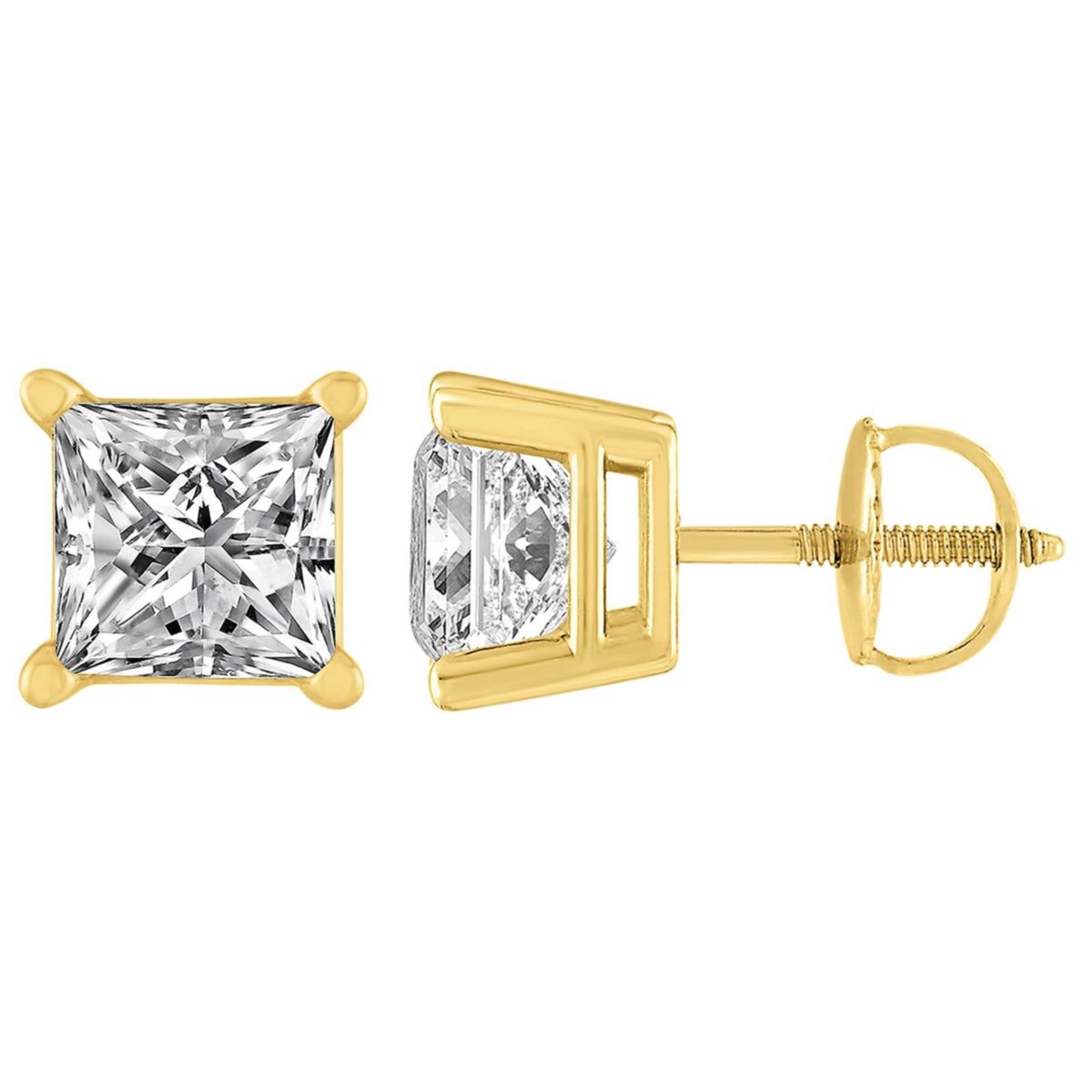 1 ct. tw. Diamond Princess Screwback Solitare Earring in 14K Gold