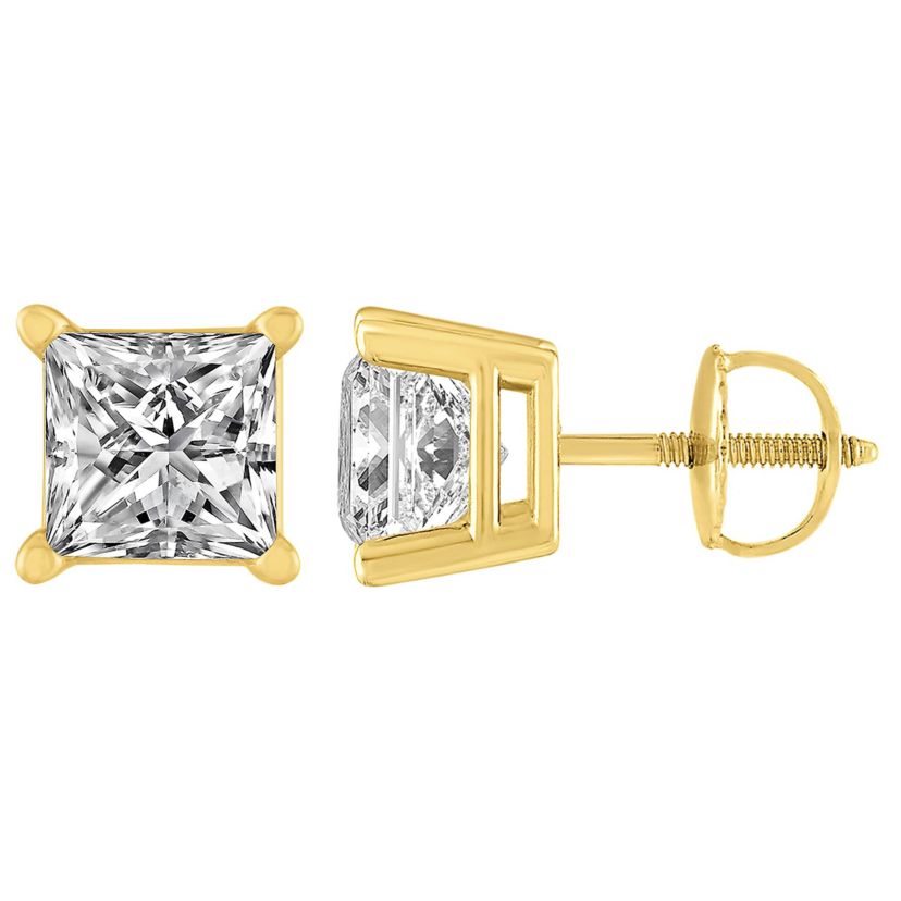 1 ct. tw. Diamond Princess Screwback Solitare Earring in 14K Gold