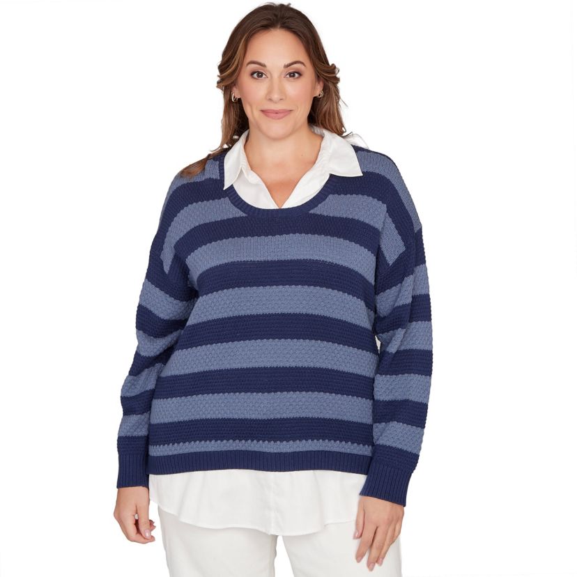 BI-COLOR STRIPE TWOFER SWEATER
