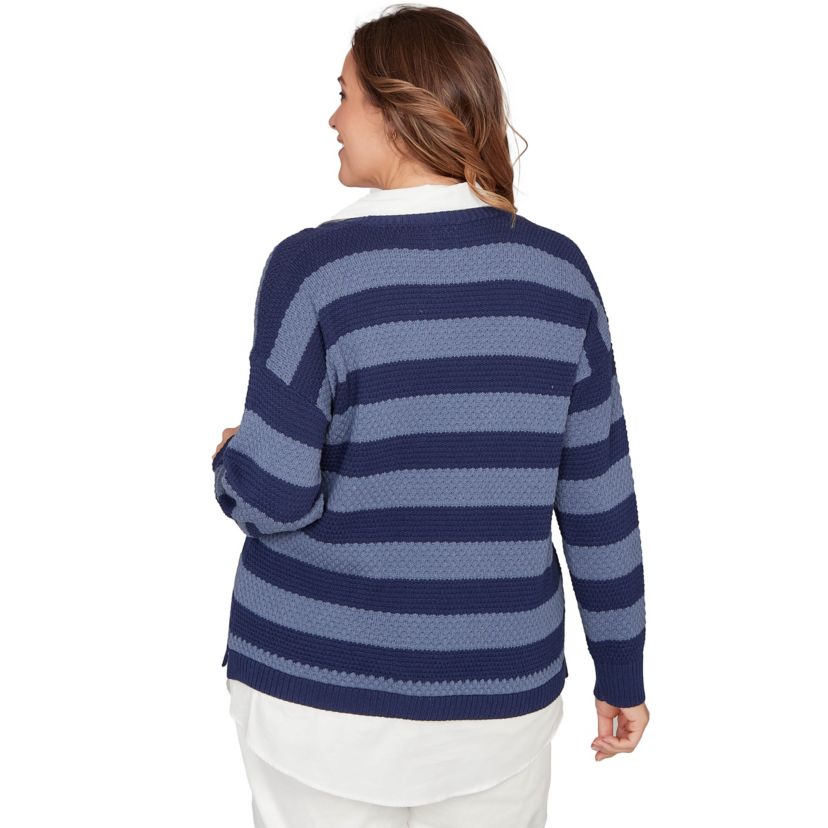 BI-COLOR STRIPE TWOFER SWEATER