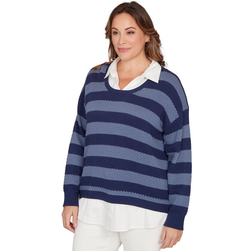BI-COLOR STRIPE TWOFER SWEATER
