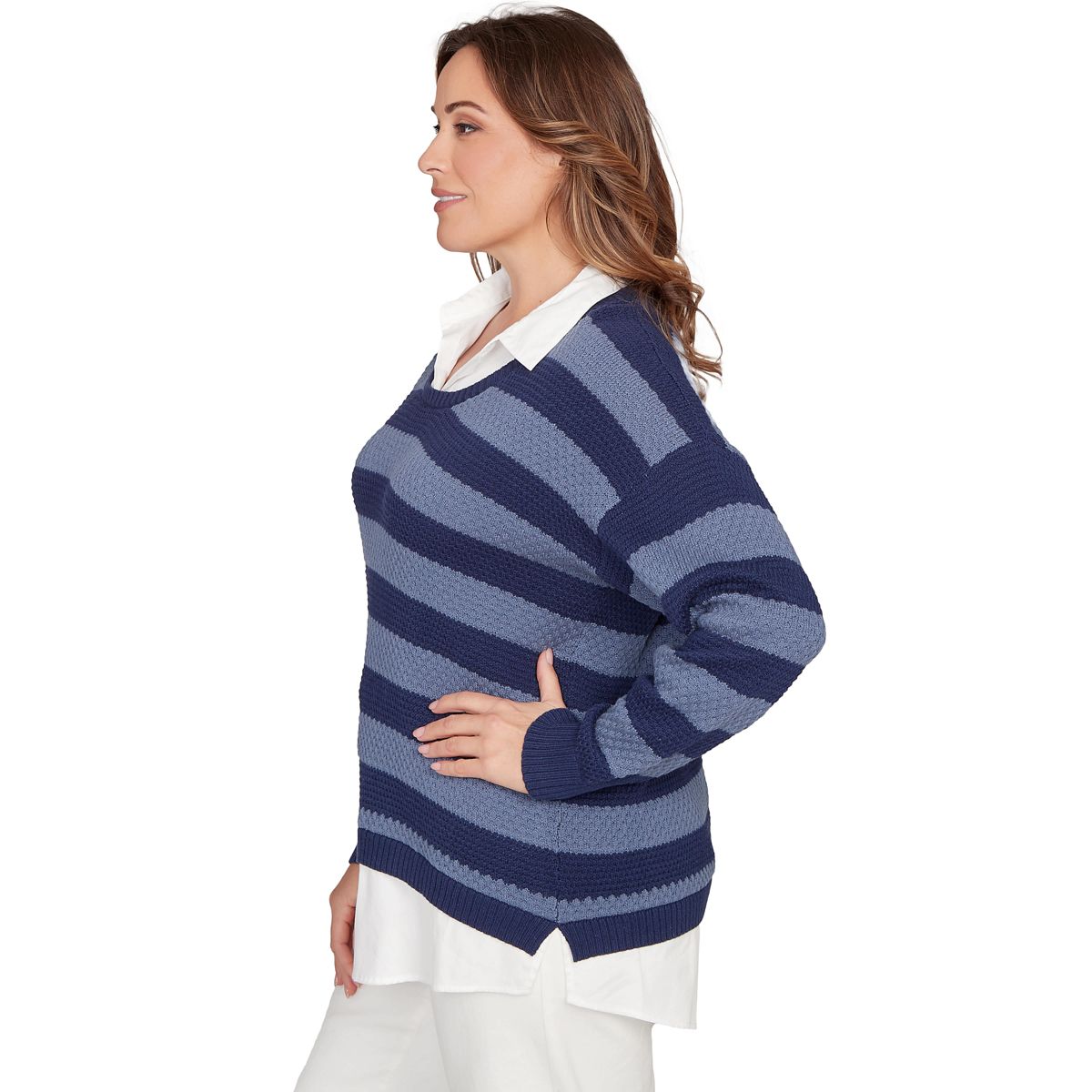 BI-COLOR STRIPE TWOFER SWEATER