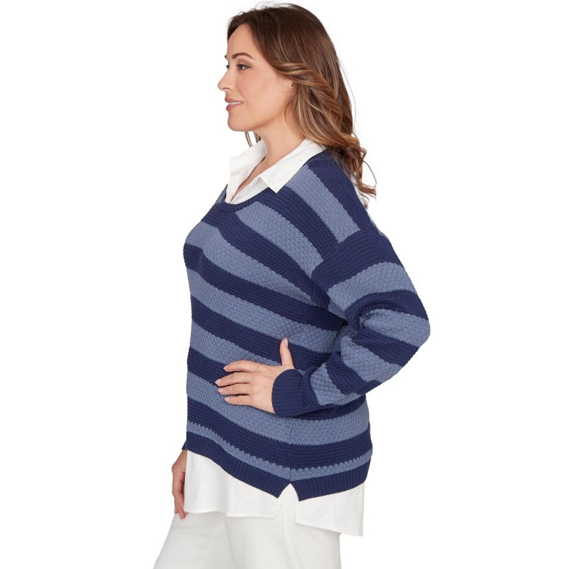 BI-COLOR STRIPE TWOFER SWEATER