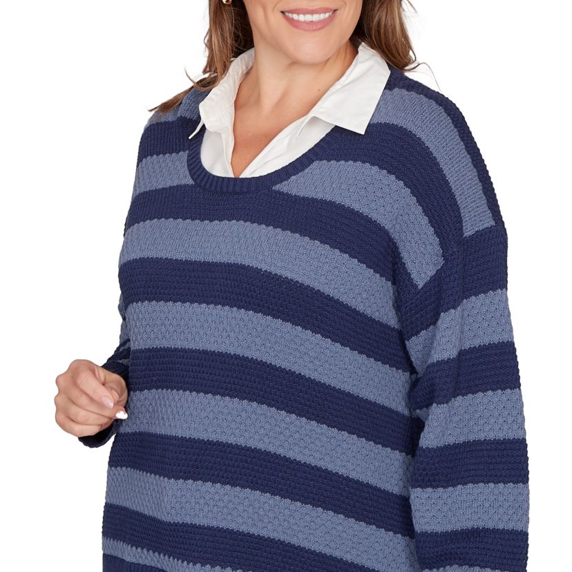 BI-COLOR STRIPE TWOFER SWEATER