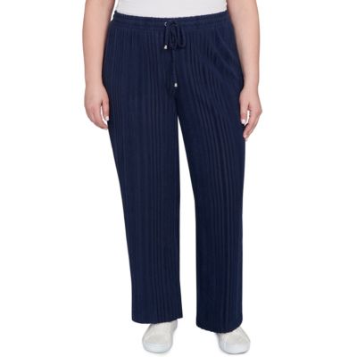 Hearts of Palm Women's SOLID TEXTURED HATCHI PANT, Navy Blue, 1X