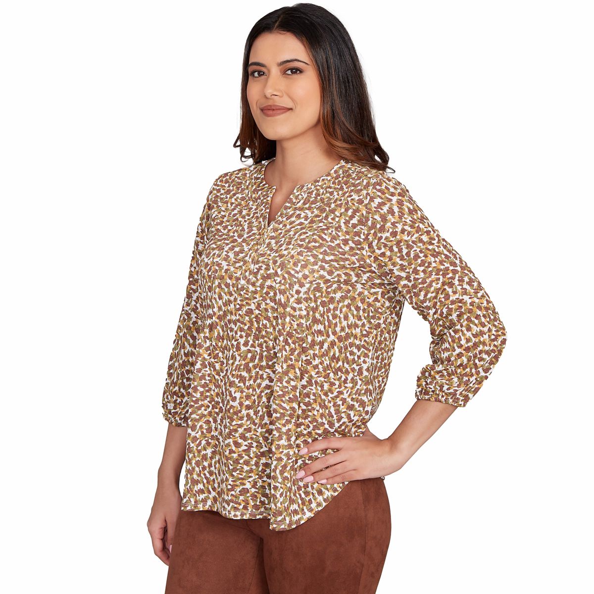 PRINTED 3/4 SLEEVE PEASANT TOP