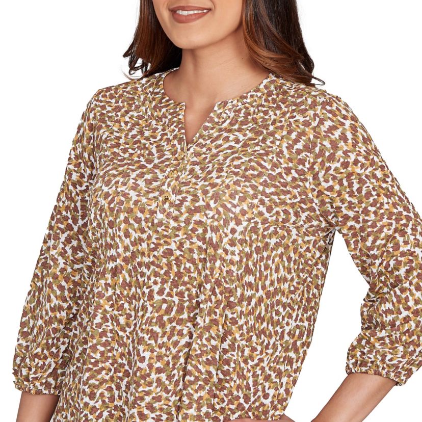 PRINTED 3/4 SLEEVE PEASANT TOP
