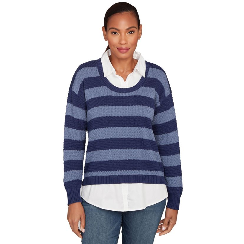 BI-COLOR STRIPE TWOFER SWEATER