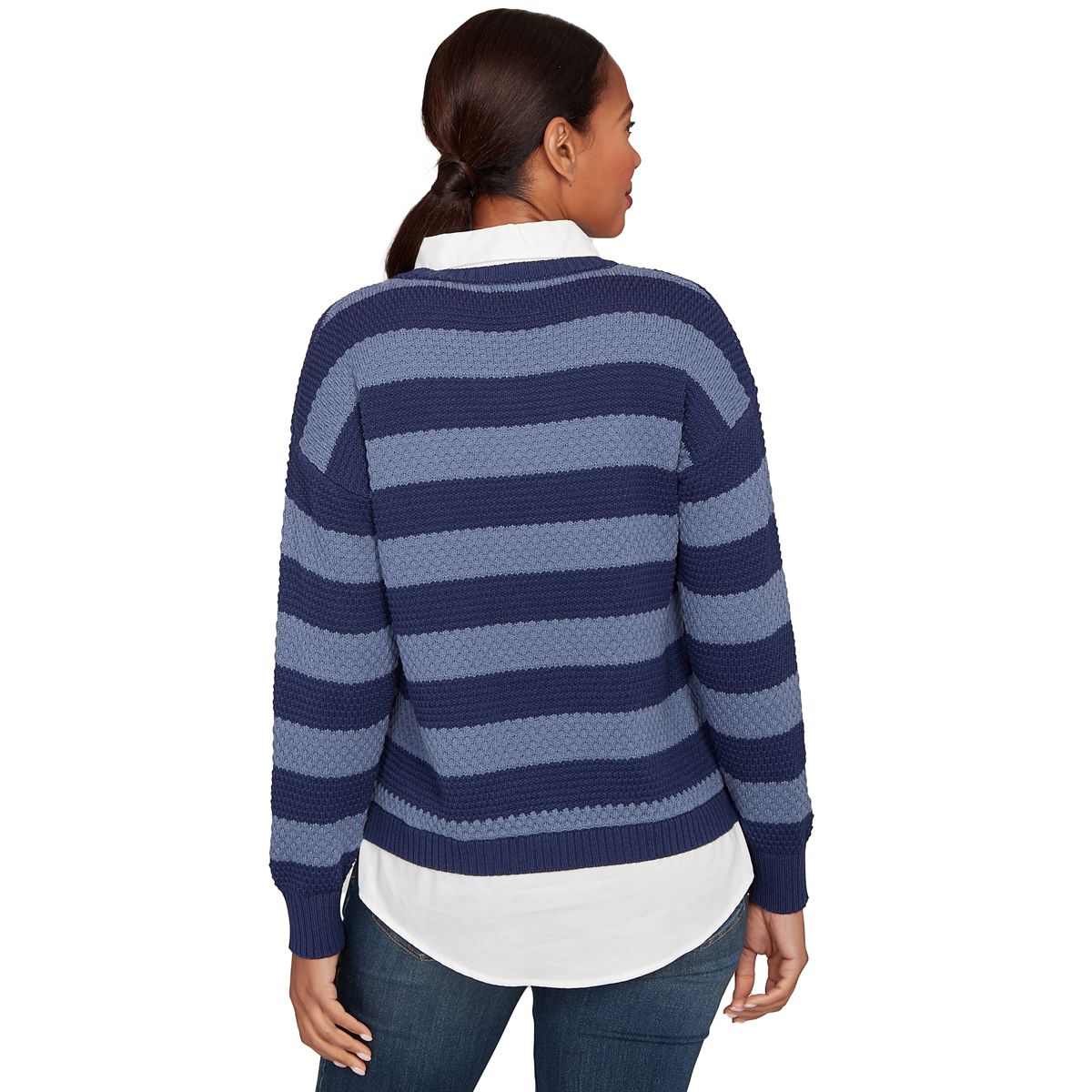 BI-COLOR STRIPE TWOFER SWEATER
