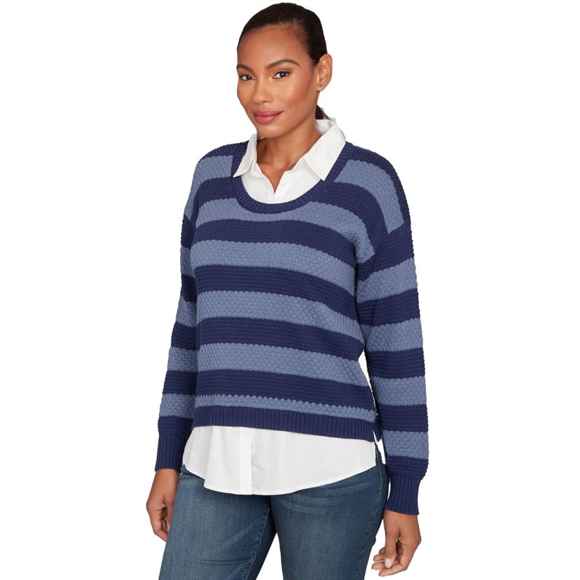 BI-COLOR STRIPE TWOFER SWEATER