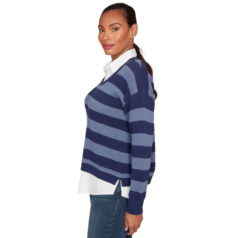 BI-COLOR STRIPE TWOFER SWEATER