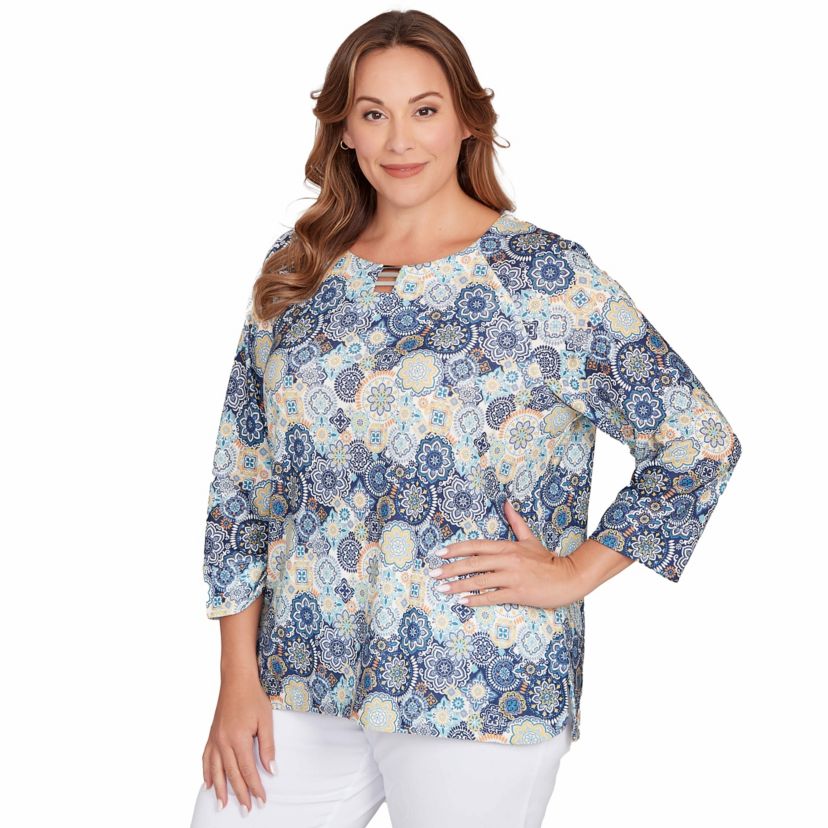 PRINTED HATCHI 3/4 SLEEVE TOP