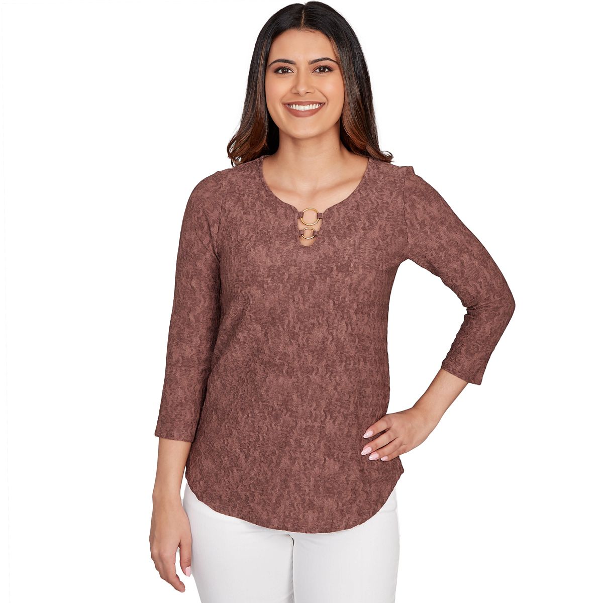 NOVELTY CRINKLE 3/4 SLEEVE TOP