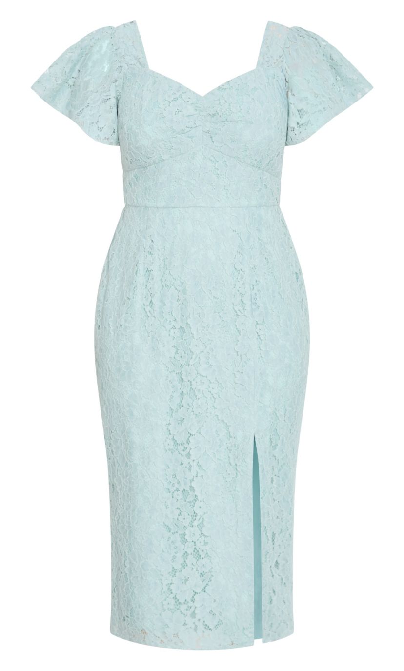 navy lace wedding dress Light Blue Lace Sweetheart Tiered Long Prom Dress with Slit fg4197   formalgowns