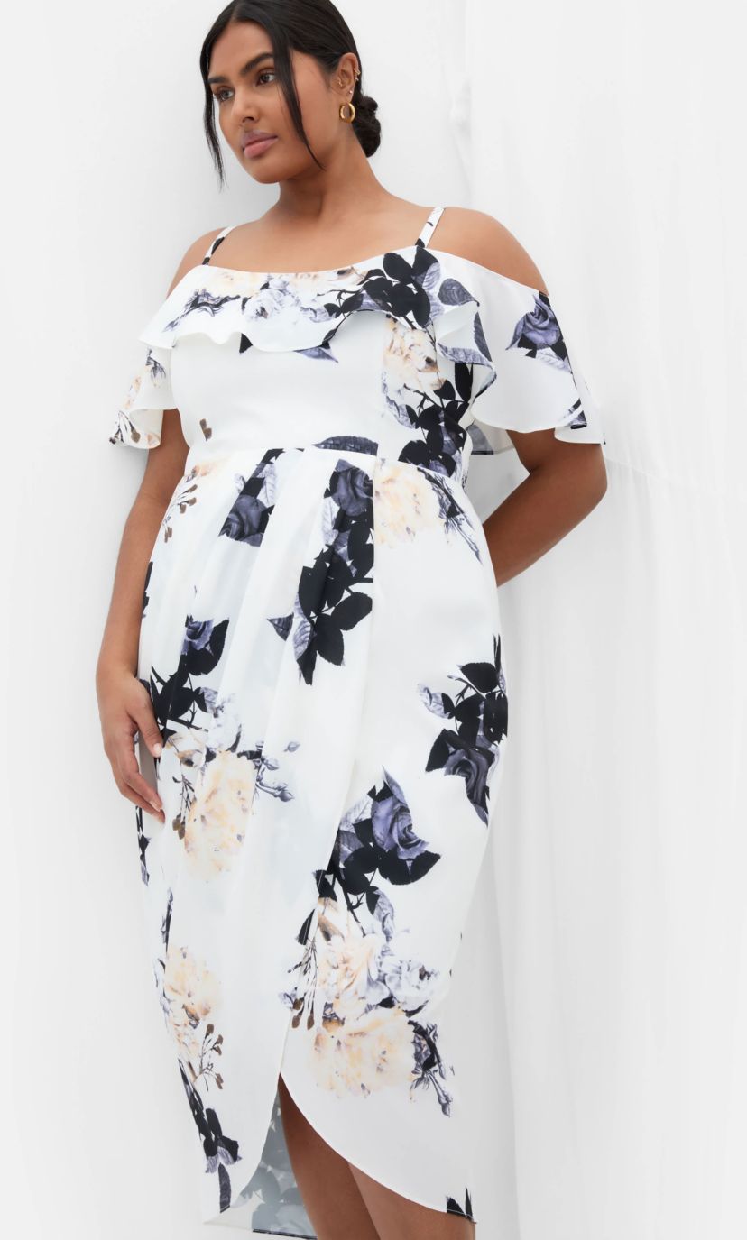 City Chic Floral Drape Midi Dress | Belk