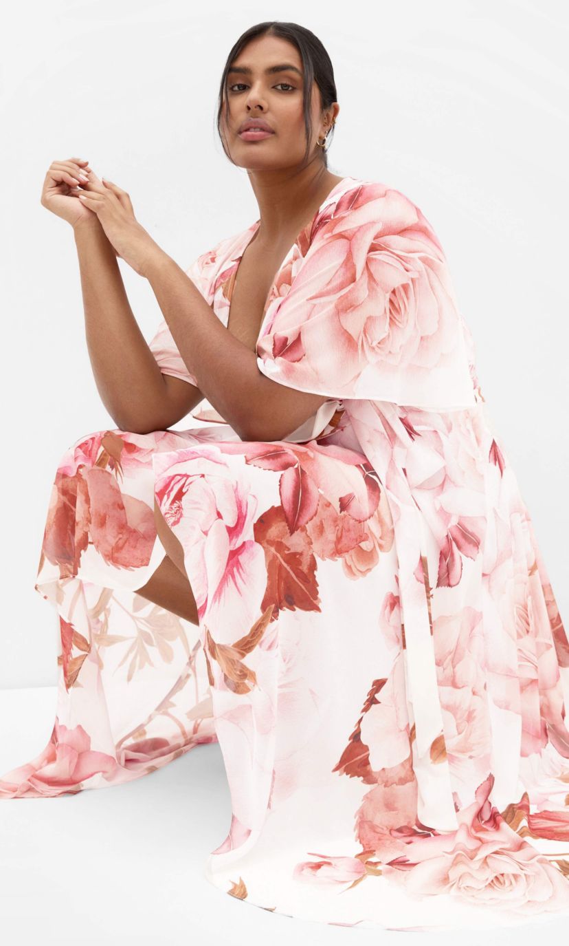 city chic pink floral dress City Chic Trendy Plus Size Pink Floral Maxi Dress