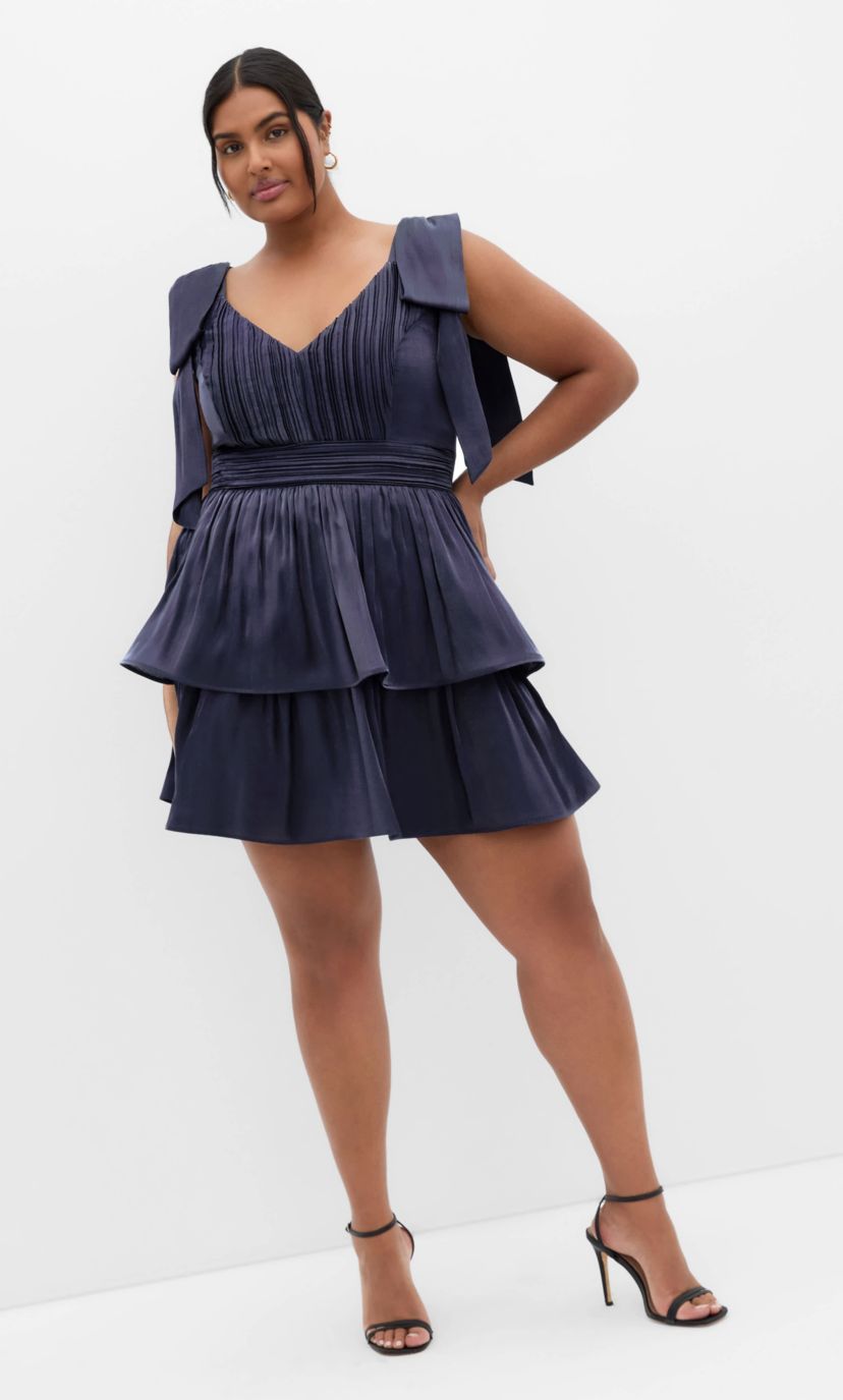 city chic mini dress City Chic Navy Blue Tie Front Ponte Short Sleeve Mini Dress Plus Size 24  NWT