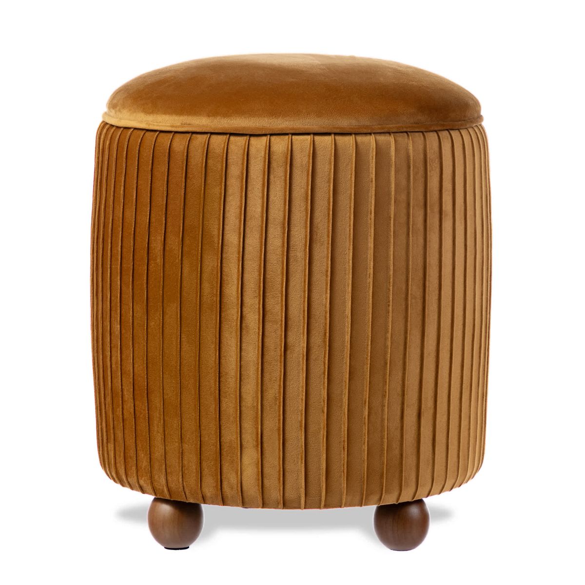 Modern Gradient Brown Upholstered Storage Ottoman or Accent Stool with Rubberwood Ball Feet