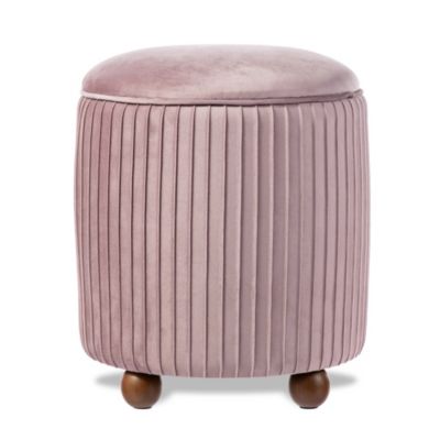 Glitzhome Modern Gradient Blue Upholstered Storage Ottoman or Accent Stool with Rubberwood Ball Feet, Pink