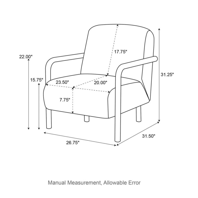 Set of 2 Mid-Century Modern Brown Fabric Thick Armchair with Walnut Rubberwood Frame