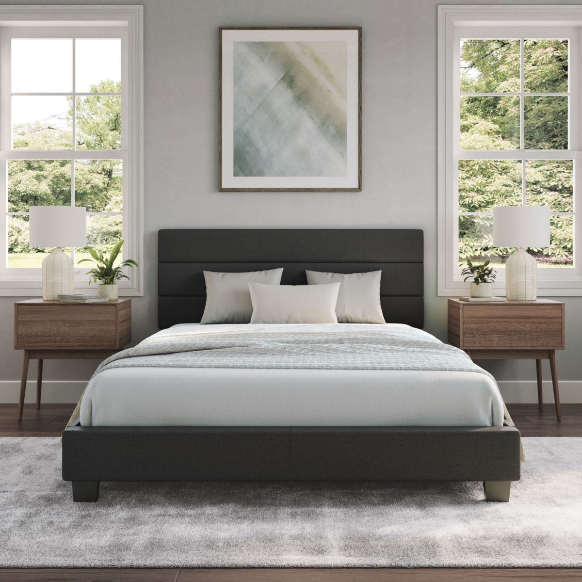 Boyd Sleep Piedmont Upholstered Platform Bed with Headboard, Mattress Foundation with Strong 13 Wood Slat Supports, No Box Spring Required