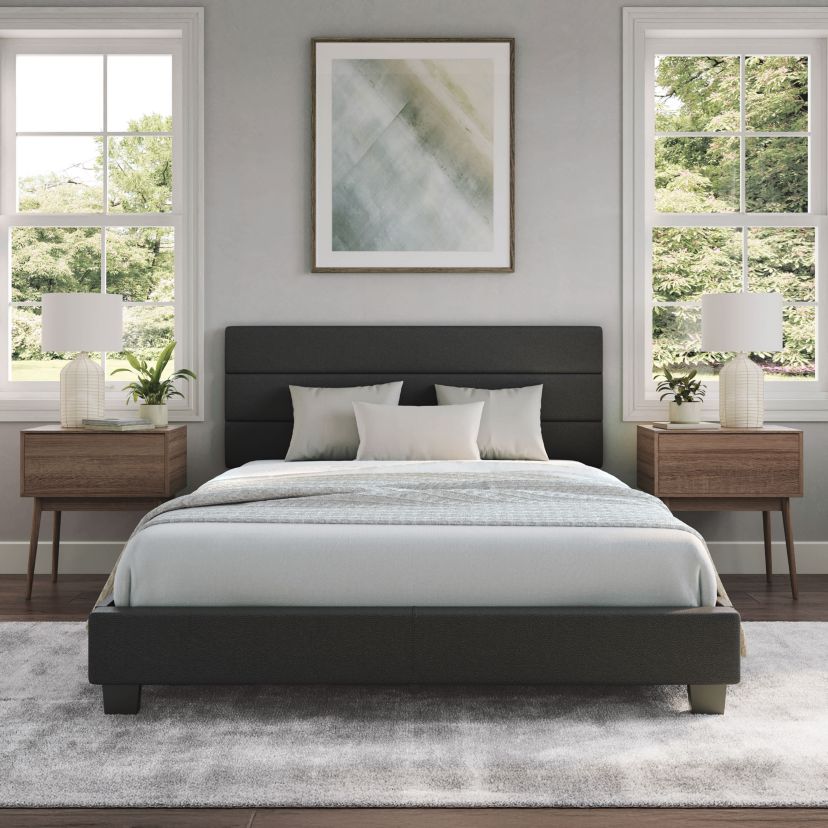 Boyd Sleep Piedmont Upholstered Platform Bed with Headboard, Mattress Foundation with Strong 13 Wood Slat Supports, No Box Spring Required