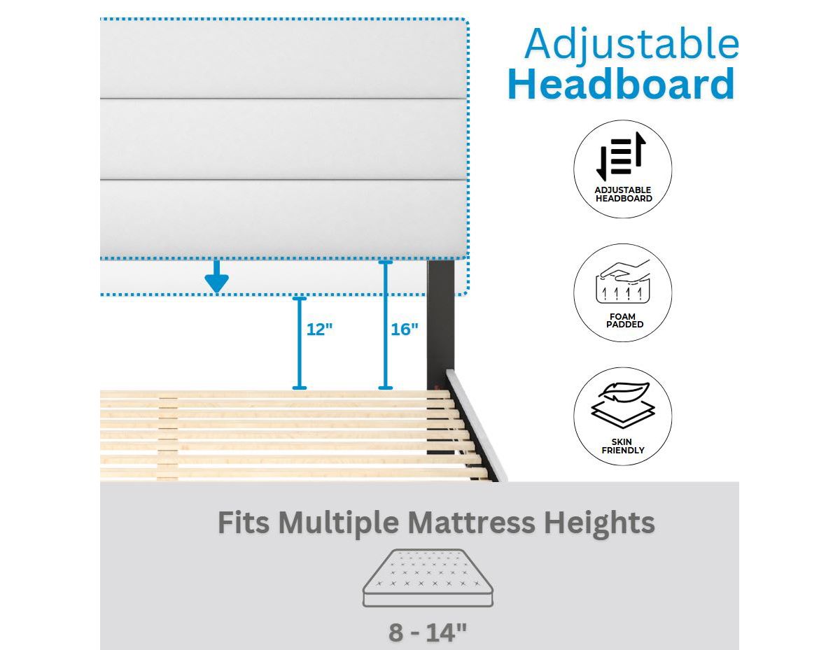 Boyd Sleep Piedmont Upholstered Platform Bed with Headboard, Mattress Foundation with Strong 13 Wood Slat Supports, No Box Spring Required